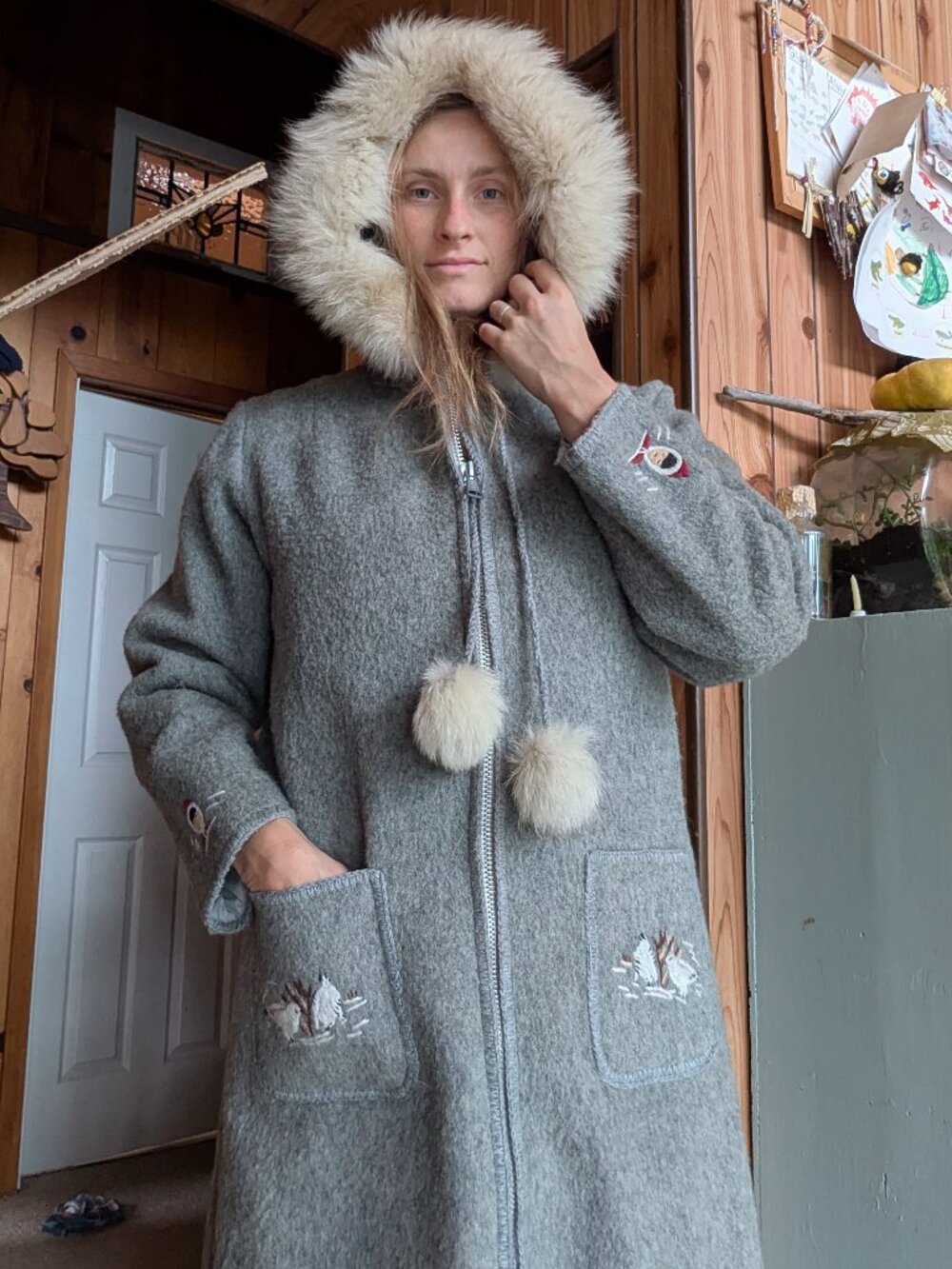 Vintage Inuit Made Wool Jacket, Genuine Fur Trim
